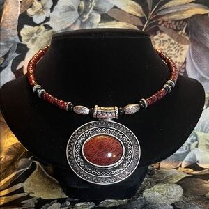 Elegant Silver and Red Pendant Necklace